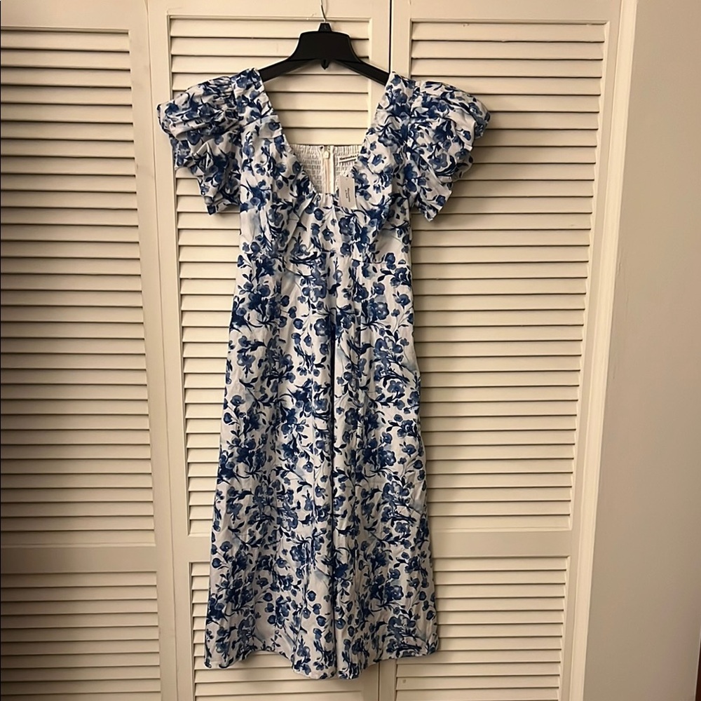 Abercrombie & Fitch Blue and White Ruffled Tiered Midi Dress